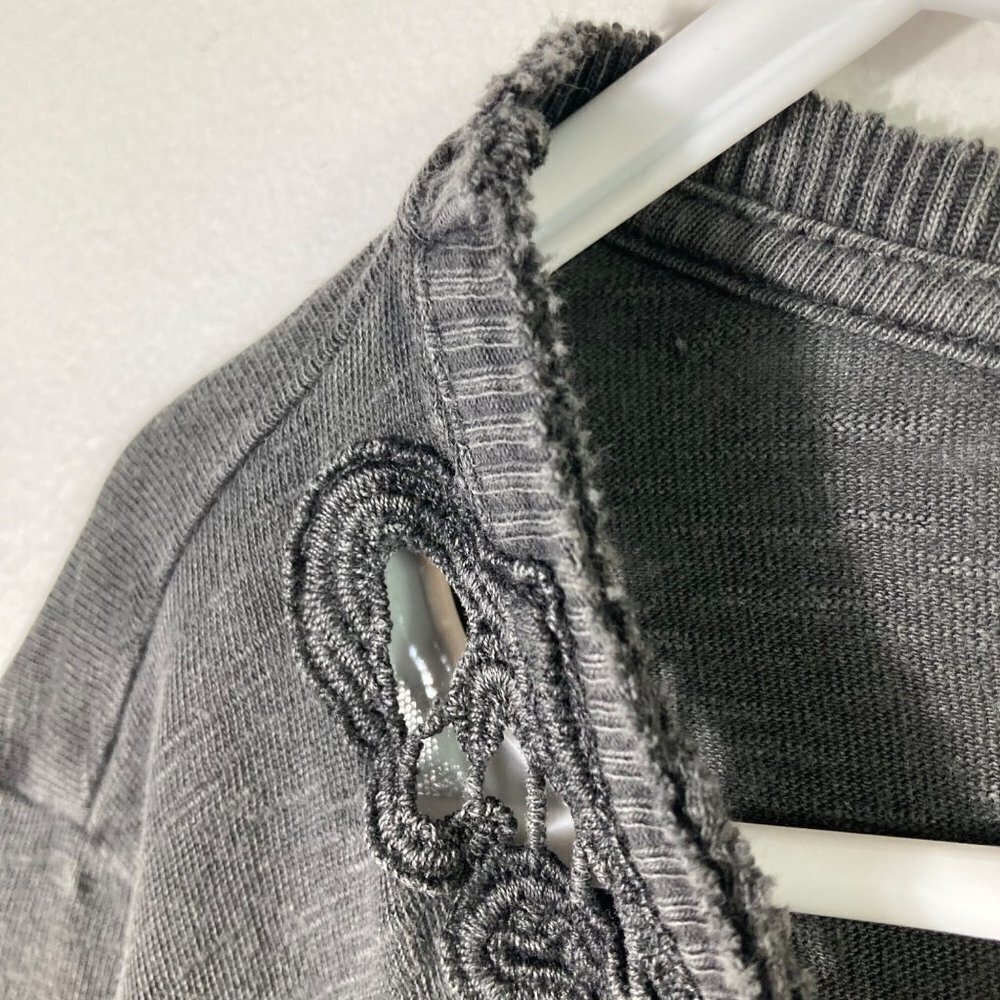 Womens We The Free Lace Button Boho V Neck Top Distressed Gray S - Picture 6 of 10